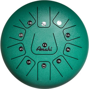 Amahi KLG12-11GR 12" Steel Tongue Drum Key of D, 11-Note with Gig Bag & Mallets-Green-Music World Academy