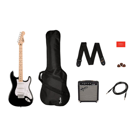 Fender Squier Sonic Stratocaster Electric Guitar Pack with Frontman 10G Amp, Gig Bag, Cable, Strap & Picks-Black-Music World Academy