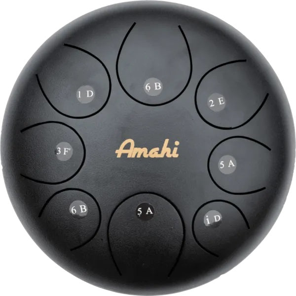 Amahi KLG10-8BK 10" Steel Tongue Drum Key of D, 8-Note with Gig Bag & Mallets-Black-Music World Academy