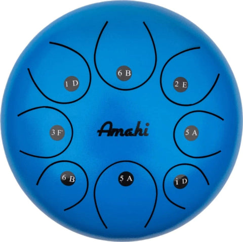 Amahi KLG10-8BL 10" Steel Tongue Drum Key of D, 8-Note with Gig Bag & Mallets-Blue-Music World Academy