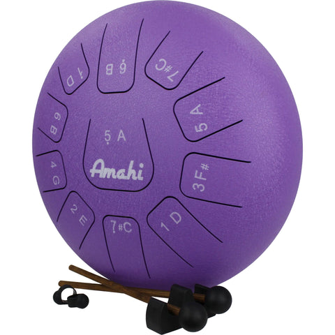 Amahi KLG12-PU 12" Steel Tongue Drum Key of D, 11-Note with Gig Bag & Mallets-Purple-Music World Academy