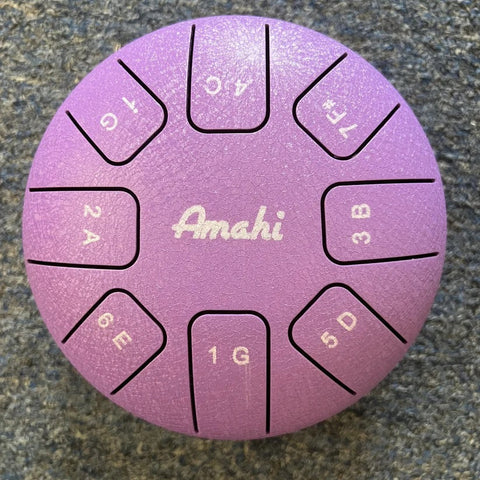 Amahi KLG6-PU 6" Steel Tongue Drum Key of G, 8-Note with Gig Bag & Mallets-Purple-Music World Academy