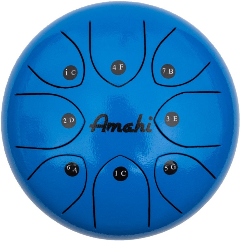 Amahi KLG8BL 8" Steel Tongue Drum Key of C, 8-Note with Gig Bag & Mallets-Blue-Music World Academy