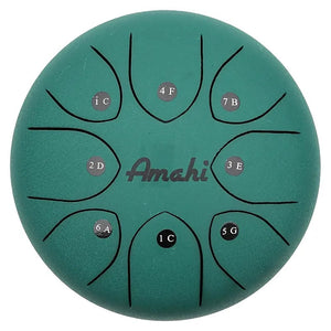 Amahi KLG8GR 8" Steel Tongue Drum Key of C, 8-Note with Gig Bag & Mallets-Green-Music World Academy