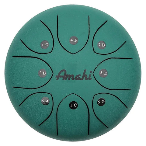 Amahi KLG8GR 8" Steel Tongue Drum Key of C, 8-Note with Gig Bag & Mallets-Green-Music World Academy