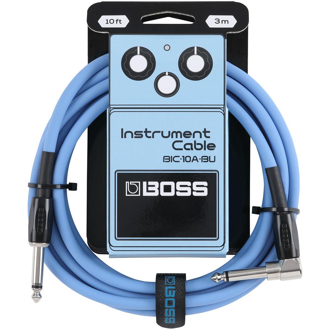Boss BIC-10A-BU Instrument Cable 1/4 Male-1/4 Male Right Angled 10ft-Blue-Music World Academy