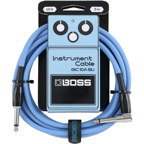 Boss BIC-10A-BU Instrument Cable 1/4 Male-1/4 Male Right Angled 10ft-Blue-Music World Academy