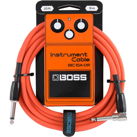 Boss BIC-10A-OR Instrument Cable 1/4 Male-1/4 Male Right Angled 10ft-Orange-Music World Academy