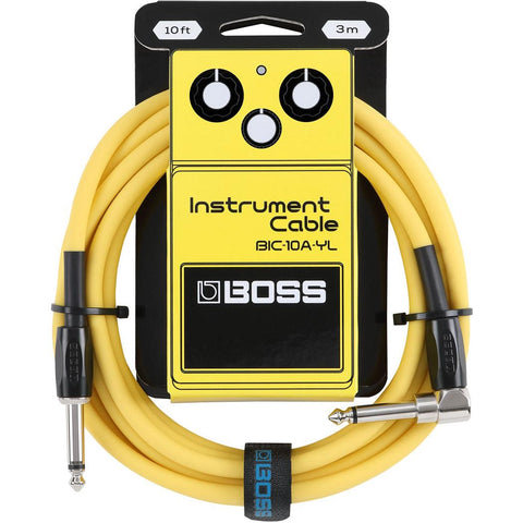 Boss BIC-10A-YL Instrument Cable 1/4 Male-1/4 Male Right Angled 10ft-Yellow-Music World Academy