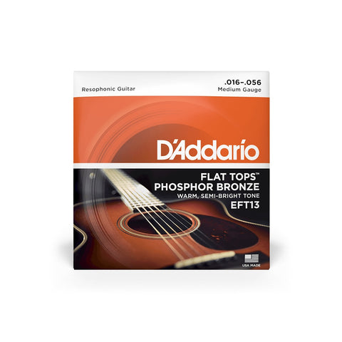 D'Addario EFT13 Resophonic Flat Tops Acoustic Guitar String Phosphor Bronze Medium 16-56-Music World Academy