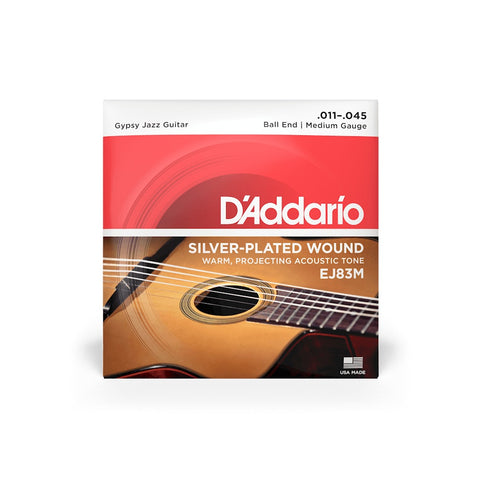 D'Addario EJ83M Silver-Plated Wound Gypsy Jazz Acoustic Guitar Medium Strings 11-45-Music World Academy