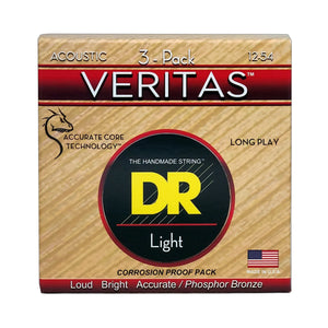 DR VTA-12-3PK Veritas Coated Phosphor Bronze Acoustic Guitar Strings Light 12-54 3-Pack-Music World Academy