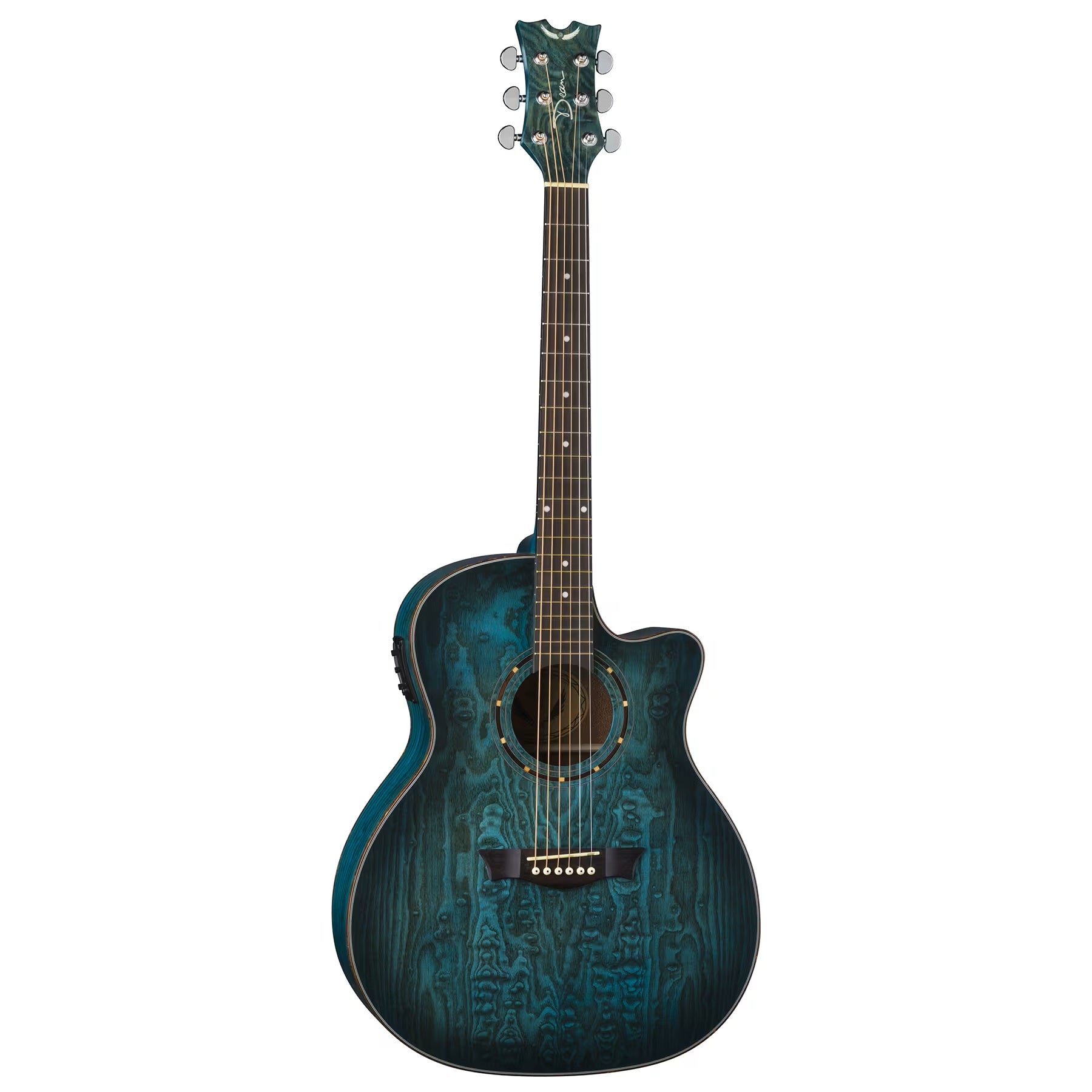 Dean EQA-TBLS Exotica Series Quilted Ash Acoustic/Electric Guitar-Transparent Blue Satin-Music World Academy