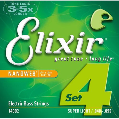 Elixir 14002 Nanoweb Nickel Plated Steel Electric Bass Strings Long Scale Super Light 40-95-Music World Academy