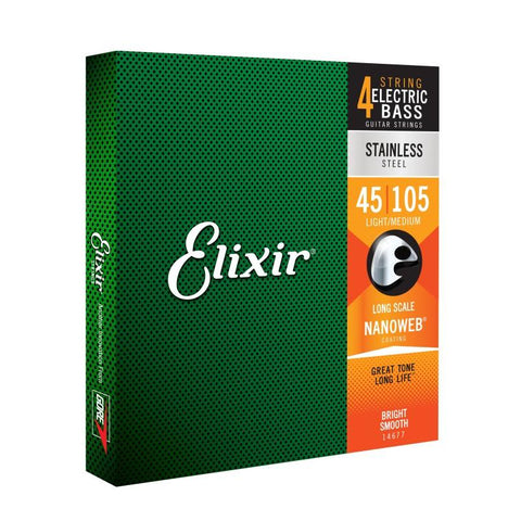 Elixir 14677 Nanoweb Coated Bass Guitar Strings Long Scale Light/Medium 45-105-Music World Academy