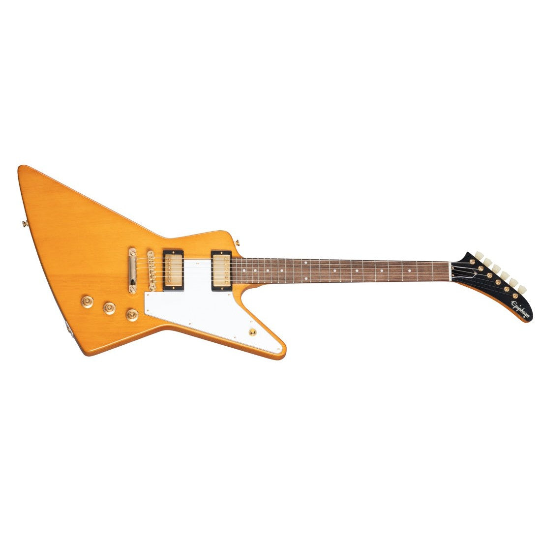 Epiphone Korina Explorer Electric Guitar with Hardshell Case-Aged Natural with White Pickguard-Music World Academy