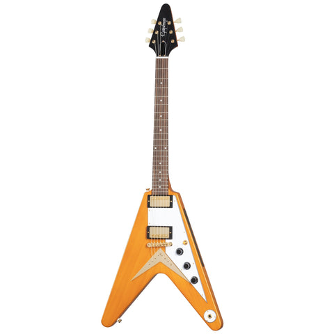 Epiphone Korina Flying V Electric Guitar with Hardshell Case-Aged Natural with White Pickguard-Music World Academy