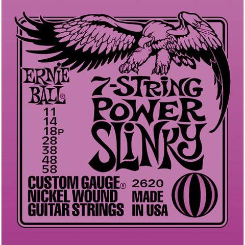 Ernie Ball 2620 Power Slinky Nickel Wound 7-String Electric Guitar Strings 11-58-Music World Academy