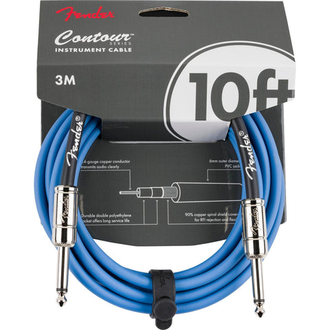 Fender Contour Series Instrument Cable 1/4" Male-1/4" Male, 10ft-Lake Placid Blue-Music World Academy