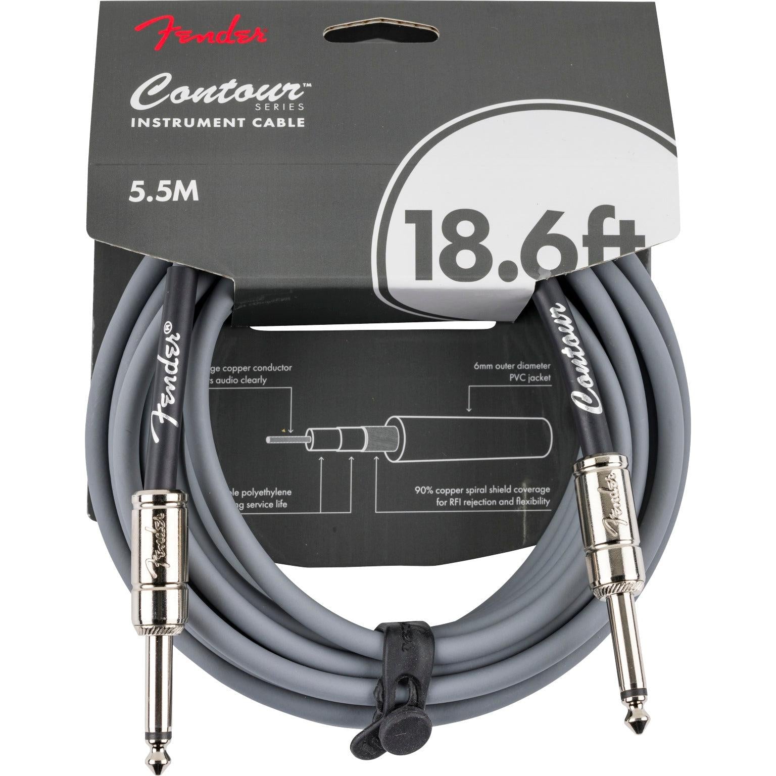 Fender Contour Series Instrument Cable 1/4" Male-1/4" Male, 18.6ft-Inca Silver-Music World Academy