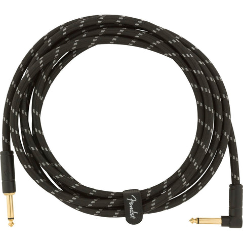 Fender Deluxe Series Instrument Cable 1/4" RA Male-1/4" Male 10ft-Black Tweed-Music World Academy