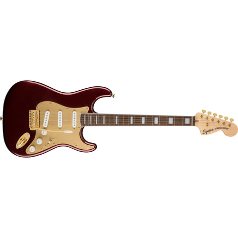 Fender Squier 40th Anniversary Gold Edition Stratocaster Electric Guitar-Ruby Red Metallic (Discontinued)-Music World Academy