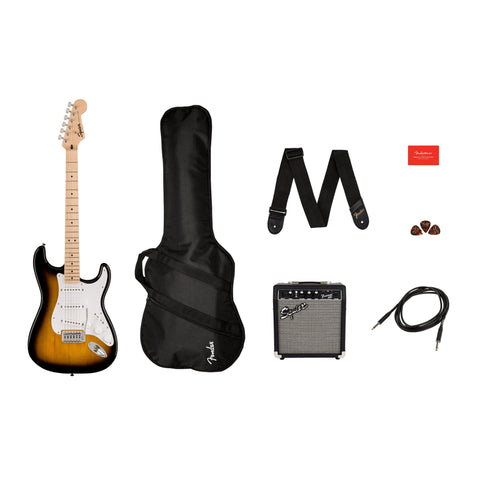 Fender Squier Sonic Stratocaster Electric Guitar Pack with Frontman 10G Amp, Gig Bag, Cable, Strap & Picks-2-Colour Sunburst-Music World Academy