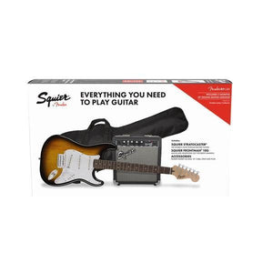 Fender Squier Stratocaster Electric Guitar Pack with Frontman 10G Amp, Gig Bag, Strap, Cable & Picks-Brown Sunburst (Discontinued)-Music World Academy