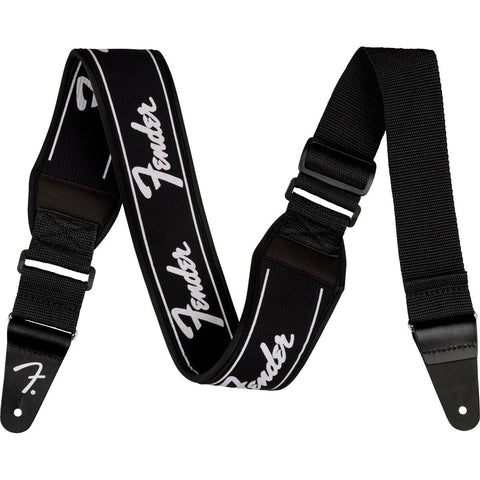 Fender Swell Neoprene 2.5" Guitar Strap-Black/White Running Logo-Music World Academy