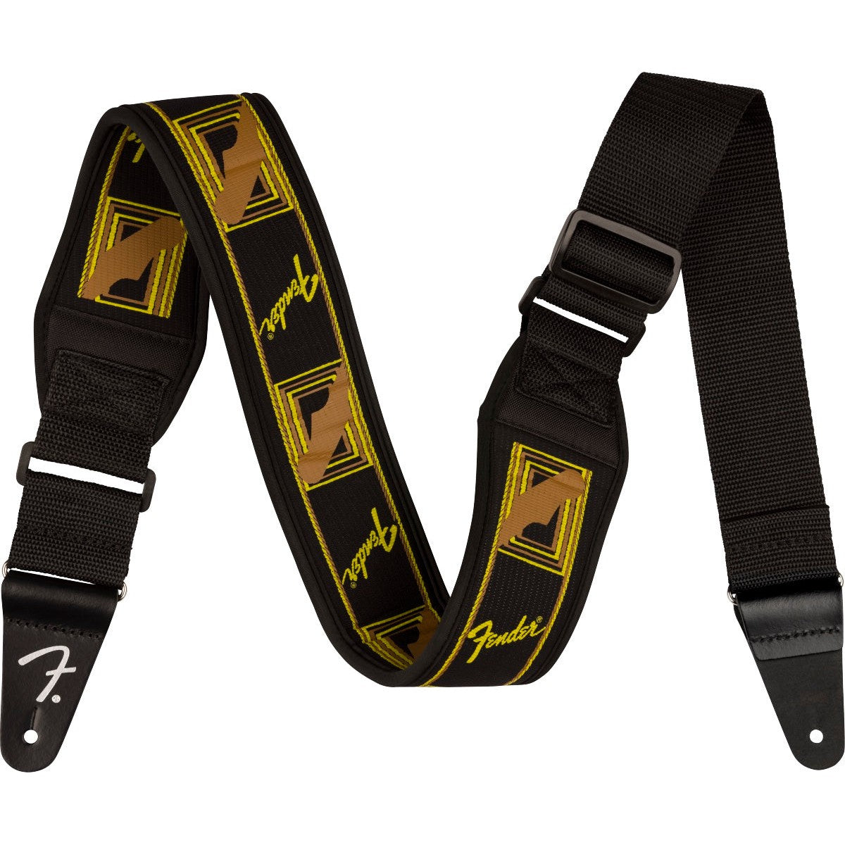 Fender Swell Neoprene Monogram Guitar Strap-Black/Yellow/Brown-Music World Academy