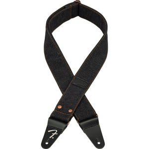 Fender Wrangler Denim Guitar Strap-Black Rivet-Music World Academy