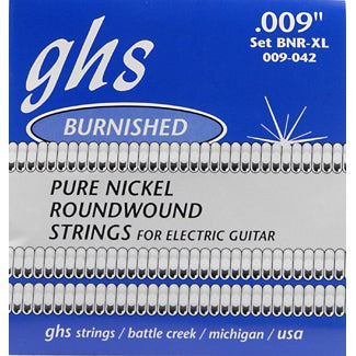 GHS BNR-XL Burnished Nickel Rockers Pure Nickel Roundwound Electric Guitar Strings Extra Light 9-42-Music World Academy