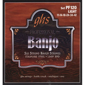 GHS PF120 6-String Banjo Guitar Strings Stainless Steel Loop End Light 11-42-Music World Academy