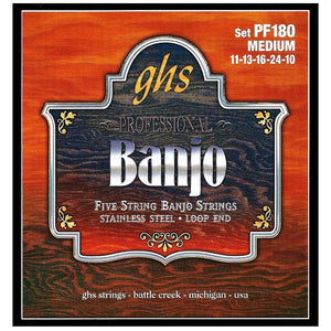 GHS PF180 Stainless Steel Loop End 5-String Banjo Strings Medium-Music World Academy