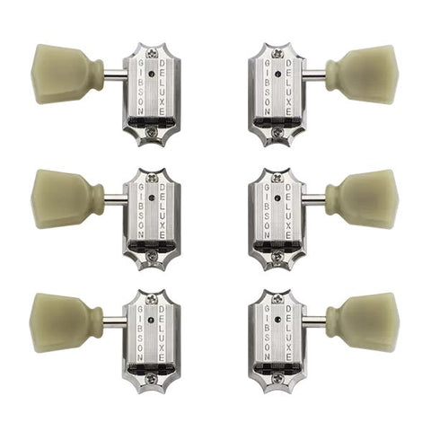 Gibson PMMH-010 Vintage Nickel Machine Heads with Pearloid Buttons-Set of 6 (3+3)-Music World Academy