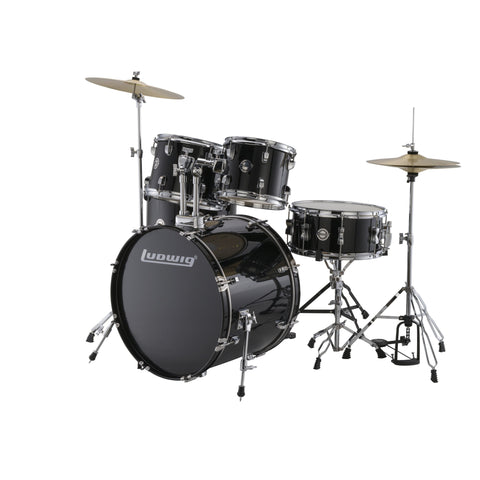 Ludwig Accent Drive 5-Piece Drum Set-Black with Cymbals & Hardware (Discontinued)-Music World Academy