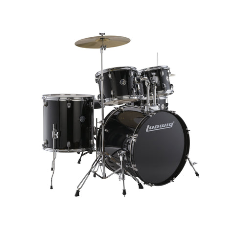 Ludwig Accent Fuse 5-Piece Drum Set-Black with Cymbals & Hardware (Discontinued)-Music World Academy