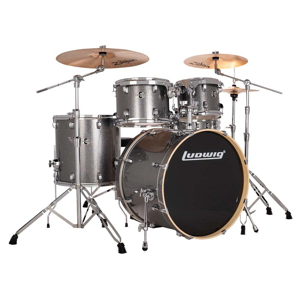 Ludwig Element Evolution 5-Piece Drumset with Cymbals, Hardware & Throne-Platinum Sparkle-Music World Academy