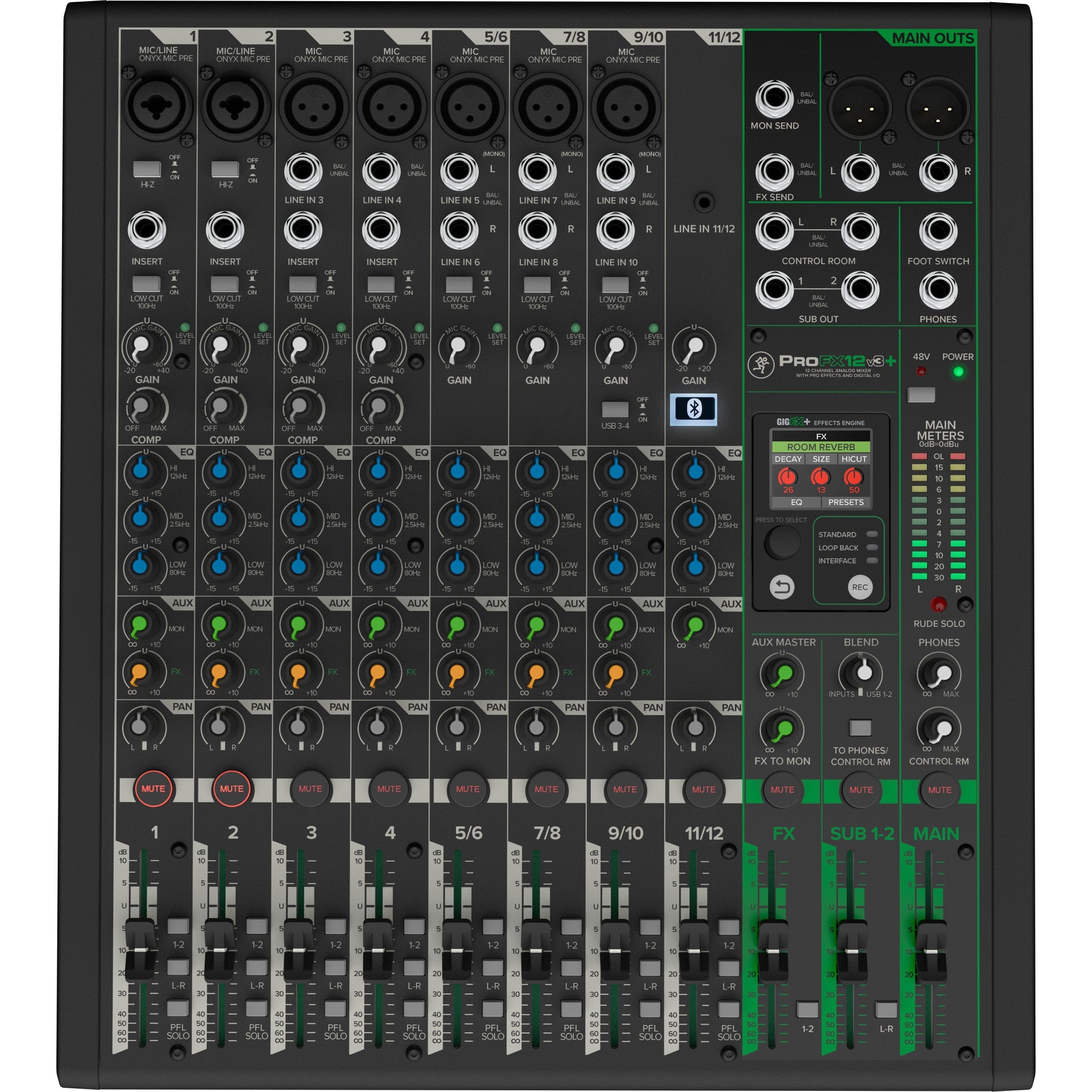 Mackie PROFX12V3+ 12-Channel Professional Effects Mixer with USB & Bluetooth-Music World Academy