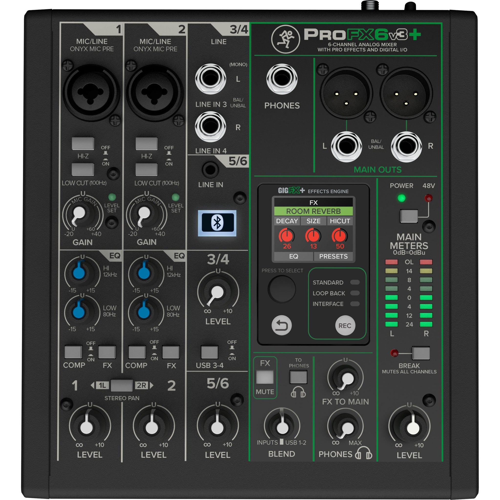 Mackie PROFX6V3+ 6-Channel Professional Effects Mixer with USB & Bluetooth-Music World Academy