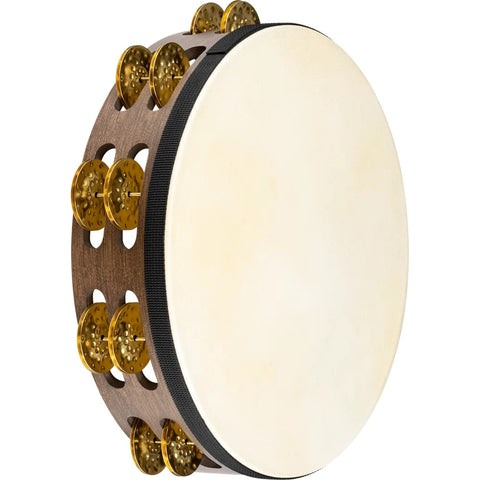 Meinl TAH2VWB Vintage Goatskin 10" Wood Tambourine, Dual row-Walnut Brown-Music World Academy