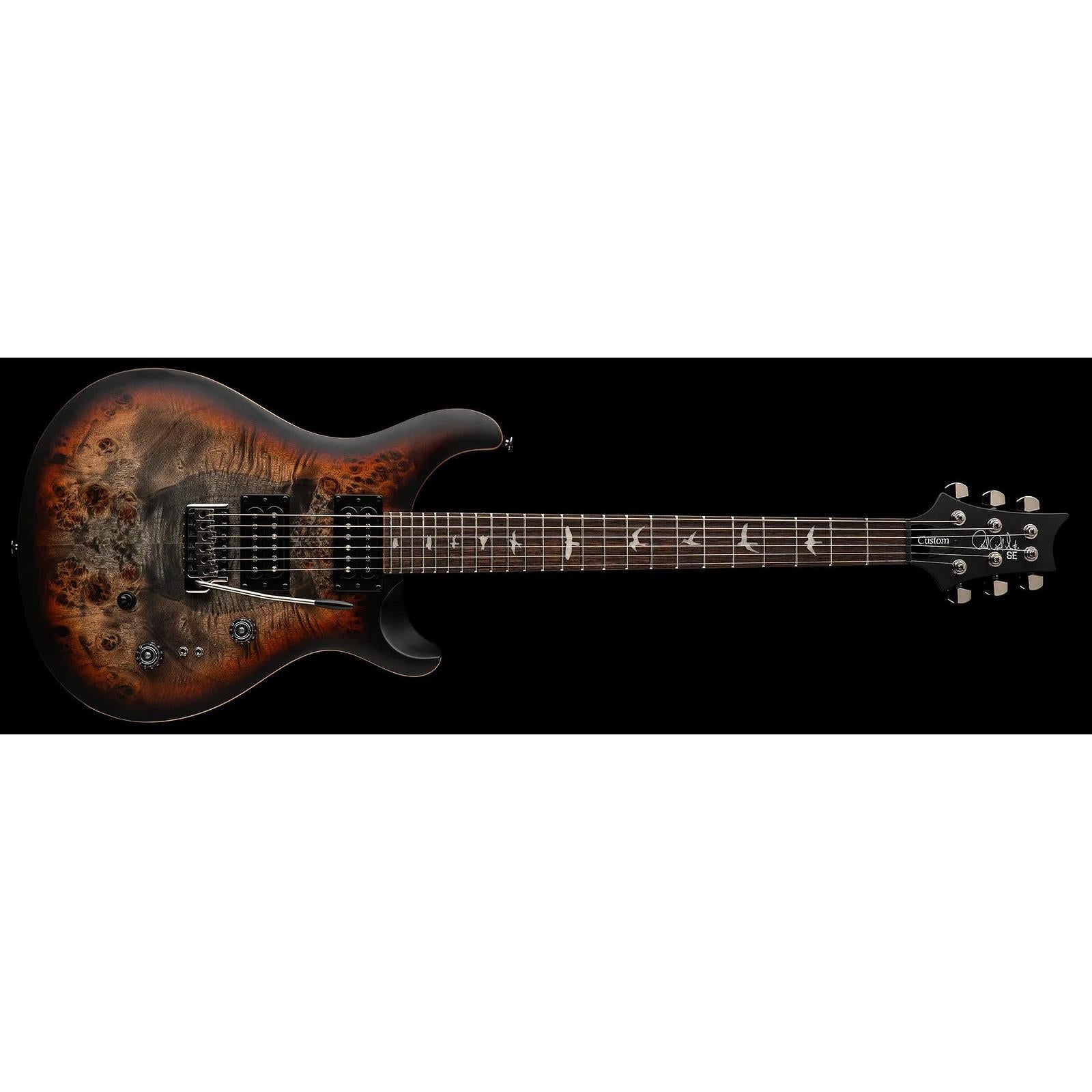 Paul Reed Smith 114981CJ SE Exotic Custom 24-08 Poplar Burl Electric Guitar with Gig Bag- Charcoal Cherry Midnight Burst-Music World Academy