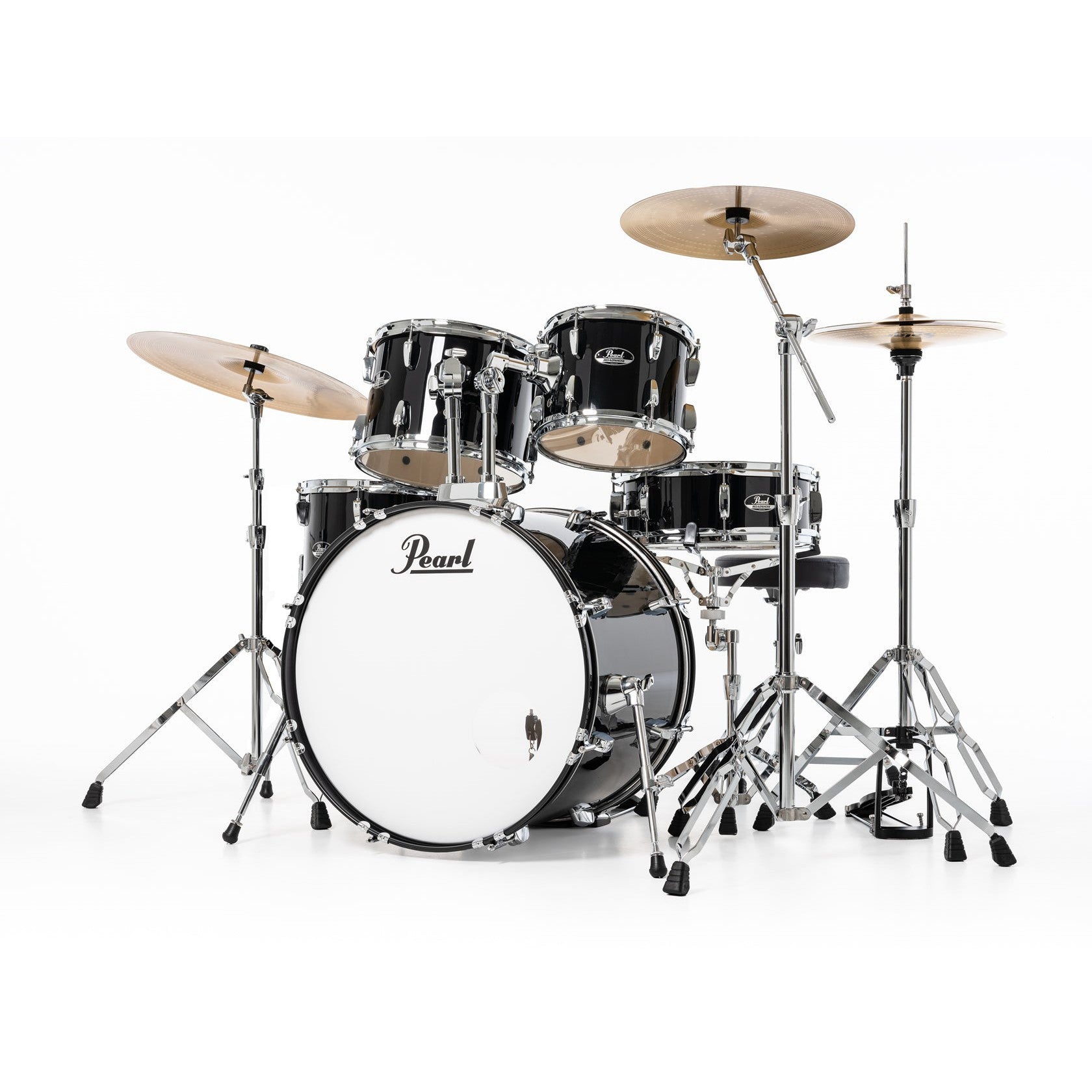 Pearl RS525SBCC31 Roadshow 5-Piece Drumset with Hardware, Cymbals & Throne-Jet Black-Music World Academy