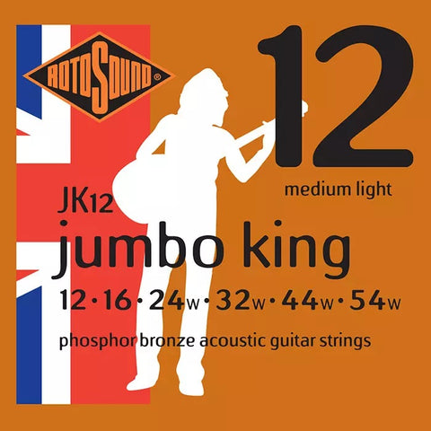 Rotosound JK12 Phosphor Bronze Jumbo King Acoustic Guitar Strings Medium Light 12-54-Music World Academy