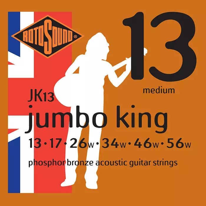 Rotosound JK13 Phosphor Bronze Jumbo King Acoustic Guitar Strings Medium 13-56-Music World Academy