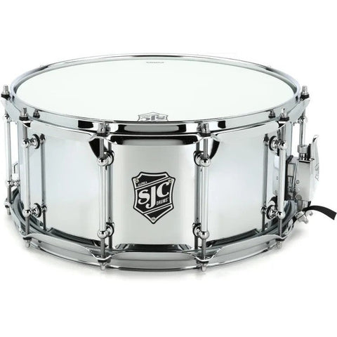 SJC ALPHA-STEEL Polished Chrome Steel Snare Drum 6.5"x14"-Music World Academy