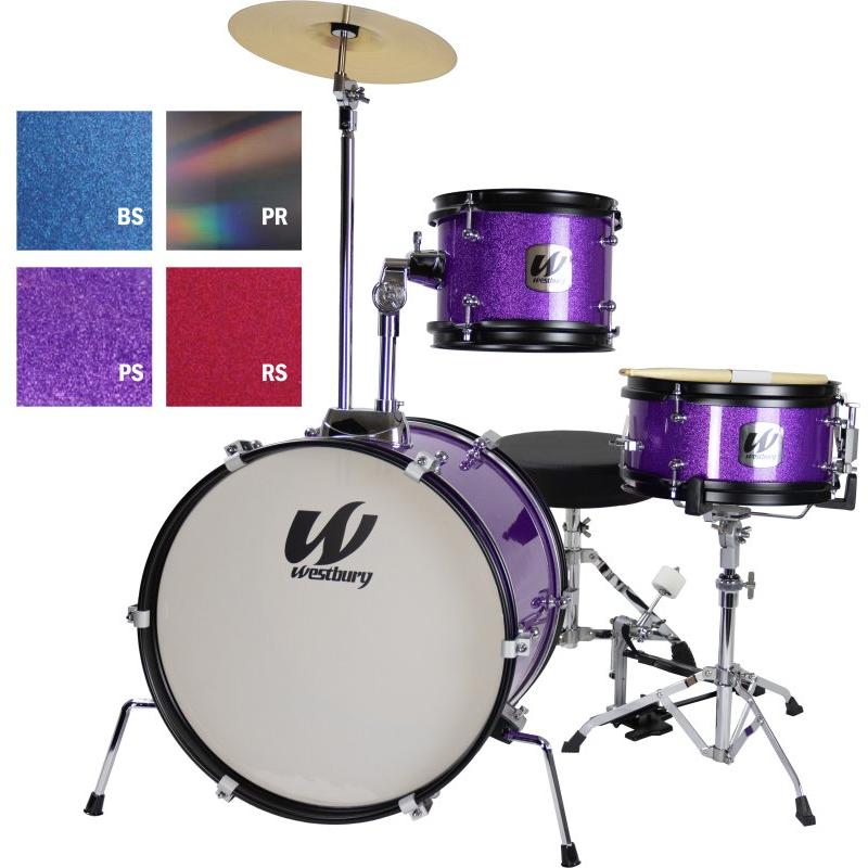 Westbury WST-JR3-RS 3-Piece Junior Drumset with Drum Throne, Hardware & Cymbal-Red Sparkle-Music World Academy