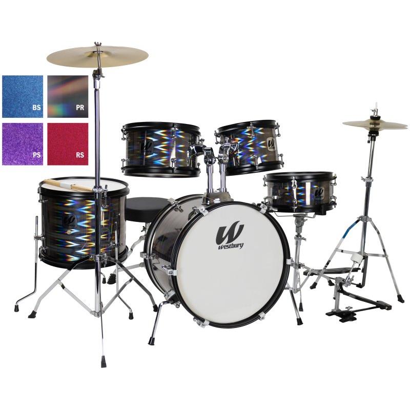 Westbury WST-JR5-RS 5-Piece Junior Drumset with Drum Throne, Hardware & Cymbals-Red Sparkle-Music World Academy