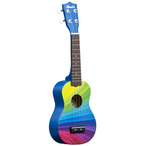 Amahi DDUK10 Soprano Ukulele with Gig Bag-Wavy Rainbow-Music World Academy