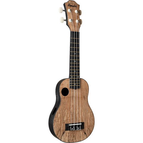 Amahi HCLF770 Soprano Spalted Maple Top Ukulele with Gig Bag-Music World Academy
